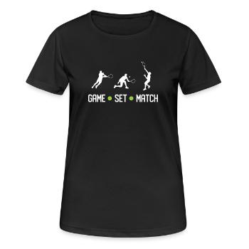 Tennis - Spiel Set Match - Frauen T-Shirt atmungsaktiv - Schwarz - Vorne - AI Model Female 172 light (172cm)