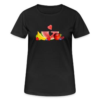 Fruits colorés avec pastèque et cœur - T-shirt respirant Femme - noir - Devant - AI Model Female 172 light (172cm)