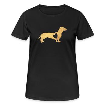 Coeur Teckel Or Chien Amour Fan Walkie Wauwau Amour - T-shirt respirant Femme - noir - Devant - AI Model Female 172 light (172cm)