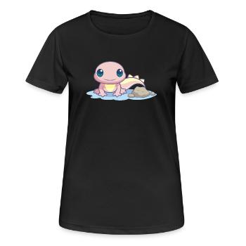 Kleiner rosa Salamander am Ufer - Frauen T-Shirt atmungsaktiv - Schwarz - Vorne - AI Model Female 172 light (172cm)