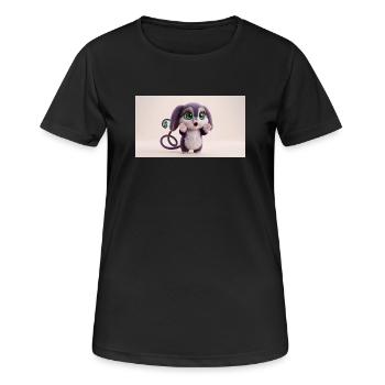 Surprised Cute Fluffy Creature with Big Green Eyes - Women's Breathable T-Shirt - black - Front - AI Model Female 172 light (172cm)