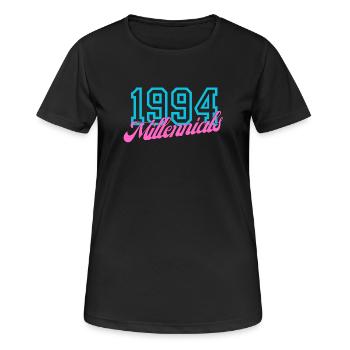 1994 Millennials Retro Datum Design - Frauen T-Shirt atmungsaktiv - Schwarz - Vorne - AI Model Female 172 light (172cm)