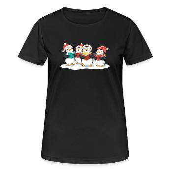 Motif de Noël des manchots chanteurs - T-shirt respirant Femme - noir - Devant - AI Model Female 172 light (172cm)