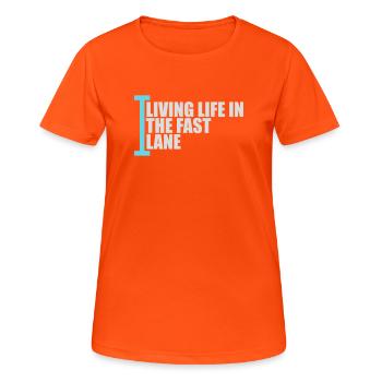 Life In The Fast Lane Schwimmer Lustig Pool Spruch - Frauen T-Shirt atmungsaktiv - Neonorange - Vorne - AI Model Female 172 dark (172cm)