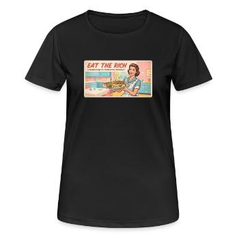 Eat the Rich – Retro-Satire - Frauen T-Shirt atmungsaktiv - Schwarz - Vorne - AI Model Female 172 light (172cm)