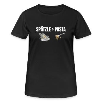 Spätzle sind besser als Pasta Schwäbisch - Frauen T-Shirt atmungsaktiv - Schwarz - Vorne - AI Model Female 172 light (172cm)