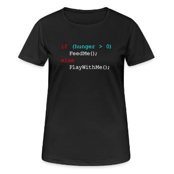 Wenn Hunger mich füttert, sonst spiel mit mir - JavaScript - Frauen T-Shirt atmungsaktiv - Schwarz - Vorne - AI Model Female 172 light (172cm)