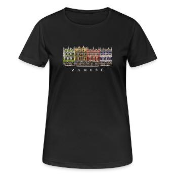 Zamosc in Polen, Fassaden am Markt, Handzeichnung - Frauen T-Shirt atmungsaktiv - Schwarz - Vorne - AI Model Female 172 light (172cm)