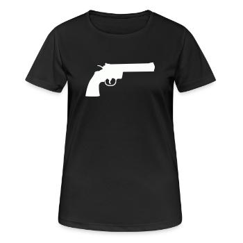 Minimalistische Revolver-Silhouette - Frauen T-Shirt atmungsaktiv - Schwarz - Vorne - AI Model Female 172 light (172cm)