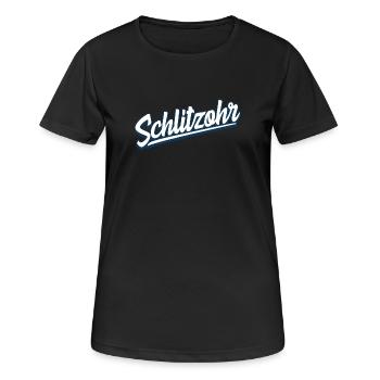 Schlitzohr - Schweizerdeutsch - Mundart - Dialekt - Frauen T-Shirt atmungsaktiv - Schwarz - Vorne - AI Model Female 172 light (172cm)
