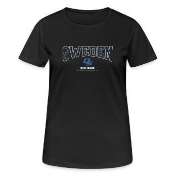 Sweden Streetwear Crest Blaumuster - Frauen T-Shirt atmungsaktiv - Schwarz - Vorne - AI Model Female 172 light (172cm)