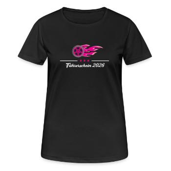 Führerschein 2026 Fahrerlaubnis bestanden Prüfung - Frauen T-Shirt atmungsaktiv - Schwarz - Vorne - AI Model Female 172 light (172cm)