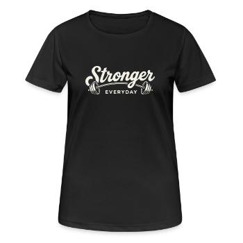 Stärkeres tägliches Langhantelgym-Workout Retro - Frauen T-Shirt atmungsaktiv - Schwarz - Vorne - AI Model Female 172 light (172cm)