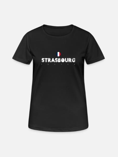 Strasbourg Distressed Flag Typography - Women's Breathable T-Shirt - black