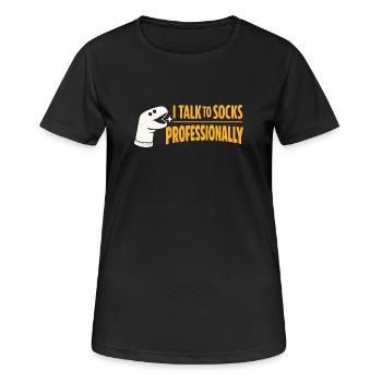 Mit Socken reden | Sockenpuppe Humor - Frauen T-Shirt atmungsaktiv - Schwarz - Vorne - AI Model Female 172 light (172cm)
