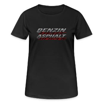 Benzin im Blut, Asphalt im Herzen - Frauen T-Shirt atmungsaktiv - Schwarz - Vorne - AI Model Female 172 light (172cm)