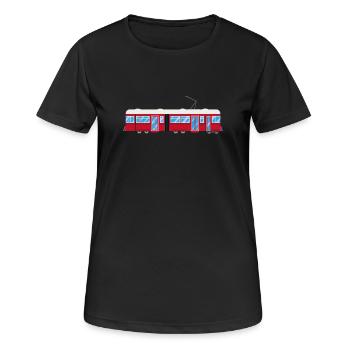 Tram, Straßenbahn, Zug, Eisenbahn - Frauen T-Shirt atmungsaktiv - Schwarz - Vorne - AI Model Female 172 light (172cm)