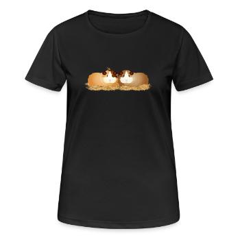 zwei niedliche Meerschweinchen gemeinsam im Stroh - Frauen T-Shirt atmungsaktiv - Schwarz - Vorne - AI Model Female 172 light (172cm)