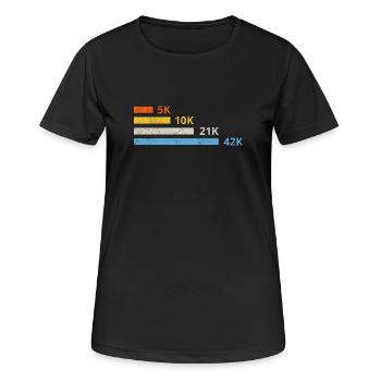 Distances de course II - 5 km 10 km 21 km 42 km marathonien - T-shirt respirant Femme - noir - Devant - AI Model Female 172 light (172cm)