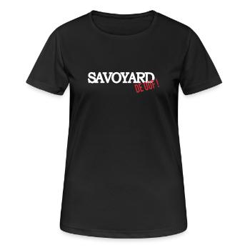 Savoyard de ouf (blanc) - T-shirt respirant Femme - noir - Devant - AI Model Female 172 light (172cm)