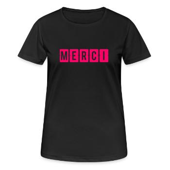 MAÎTRESSE. MAITRE. MERCI. MERCI MAÎTRESSE - T-shirt respirant Femme - noir - Devant - AI Model Female 172 light (172cm)