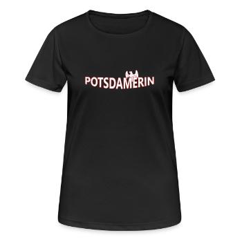 POTSDAMERIN - Frauen T-Shirt atmungsaktiv - Schwarz - Vorne - AI Model Female 172 light (172cm)