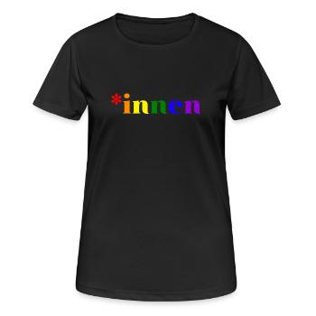 *innen Gendern - Frauen T-Shirt atmungsaktiv - Schwarz - Vorne - AI Model Female 172 light (172cm)
