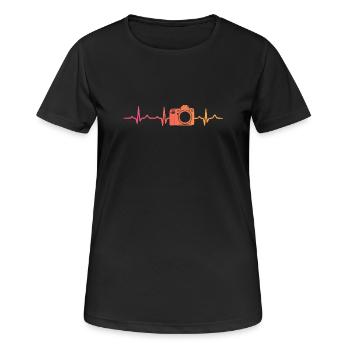 Fotografie zum Herzschlag der Sonnenuntergangskamera - Frauen T-Shirt atmungsaktiv - Schwarz - Vorne - AI Model Female 172 light (172cm)