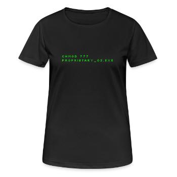 chmod 777 proprietary_os.exe - Humor Geek Tshirt - Women's Breathable T-Shirt - black - Front - AI Model Female 172 light (172cm)