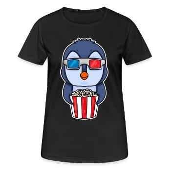Popcorn Kino Pinguin - Frauen T-Shirt atmungsaktiv - Schwarz - Vorne - AI Model Female 172 light (172cm)