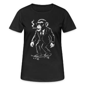 Funny chimp in suit on Skateboard - Women's Breathable T-Shirt - black - Front - AI Model Female 172 light (172cm)