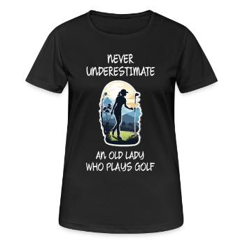 Never Underestimate An Old Lady Who Plays Golf - Women's Breathable T-Shirt - black - Front - AI Model Female 172 light (172cm)