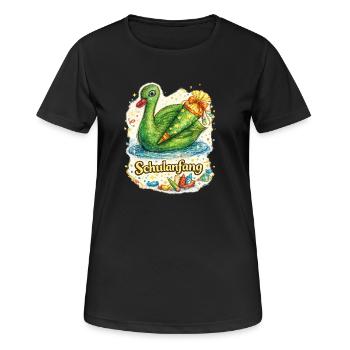 Schulanfang-Schwan mit Geschenk - Frauen T-Shirt atmungsaktiv - Schwarz - Vorne - AI Model Female 172 light (172cm)