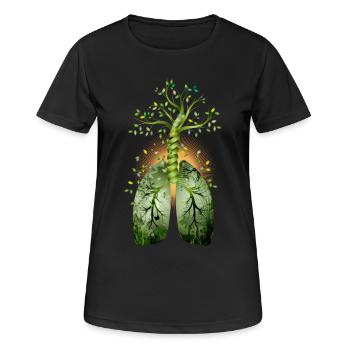 Der Wald, die grüne Lunge.Baum mit Lungenflügel - Frauen T-Shirt atmungsaktiv - Schwarz - Vorne - AI Model Female 172 light (172cm)