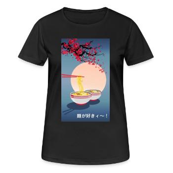 Orientalisch Japanische Kunst | Nudel-| Ramen - Frauen T-Shirt atmungsaktiv - Schwarz - Vorne - AI Model Female 172 light (172cm)