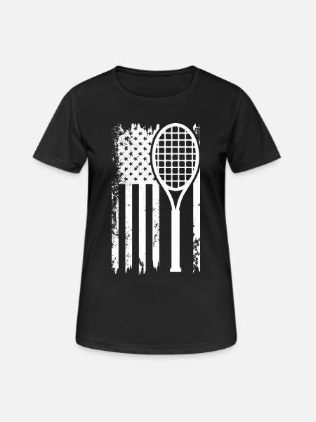 Tennisracket Flagge Retro-Print - Frauen T-Shirt atmungsaktiv - Schwarz
