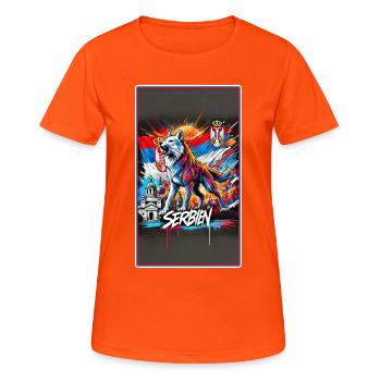 Serbien Wolf Nationalflaggen Design - Frauen T-Shirt atmungsaktiv - Neonorange - Vorne - AI Model Female 172 dark (172cm)