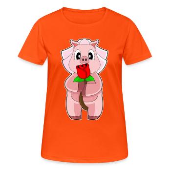 Cochon Mariée Rose Noces - T-shirt respirant Femme - orange néon - Devant - AI Model Female 172 dark (172cm)