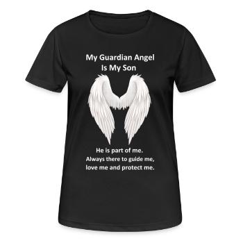 L’ange gardien est mon fils - T-shirt respirant Femme - noir - Devant - AI Model Female 172 light (172cm)