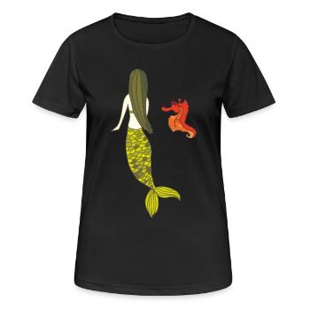 Mermaid date with seahorse - Women's Breathable T-Shirt - black - Front - AI Model Female 172 light (172cm)