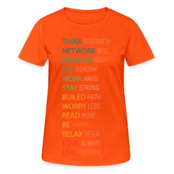 THINK POSITIVE - Frauen T-Shirt atmungsaktiv - Neonorange - Vorne - AI Model Female 172 dark (172cm)