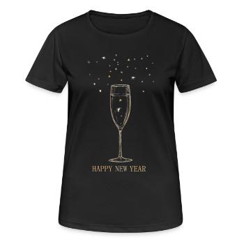 Sektglas mit Sternen und Neujahrsgruß. - Frauen T-Shirt atmungsaktiv - Schwarz - Vorne - AI Model Female 172 light (172cm)