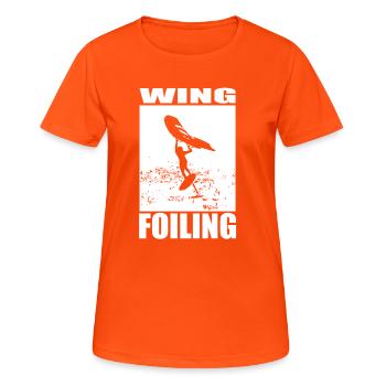Wing Foiling Motif - Women's Breathable T-Shirt - neon orange - Front - AI Model Female 172 dark (172cm)