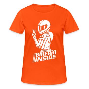 Bikerin inside (Farbe änderbar) - Frauen T-Shirt atmungsaktiv - Neonorange - Vorne - AI Model Female 172 dark (172cm)