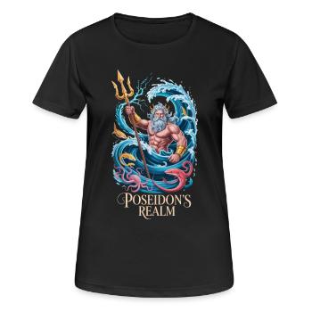  Poseidon's Realm Griechischer Meeresgott Poseidon - Frauen T-Shirt atmungsaktiv - Schwarz - Vorne - AI Model Female 172 light (172cm)