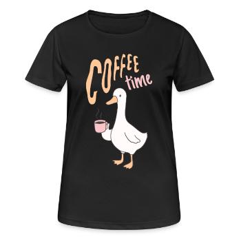 Kaffeezeit mit Ente in Pastellfarben - Frauen T-Shirt atmungsaktiv - Schwarz - Vorne - AI Model Female 172 light (172cm)
