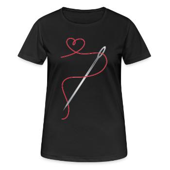 Nadel und Nähgarn mit Herz - Frauen T-Shirt atmungsaktiv - Schwarz - Vorne - AI Model Female 172 light (172cm)