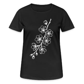 Sakura Linienkunst auf Schwarz - Frauen T-Shirt atmungsaktiv - Schwarz - Vorne - AI Model Female 172 light (172cm)