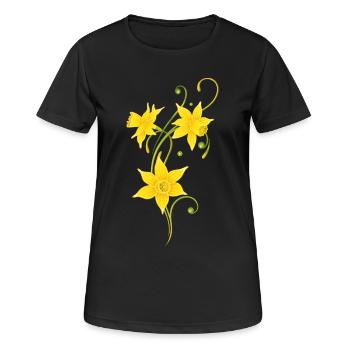 Vrille en filigrane avec des jonquilles. Pâques. - T-shirt respirant Femme - noir - Devant - AI Model Female 172 light (172cm)