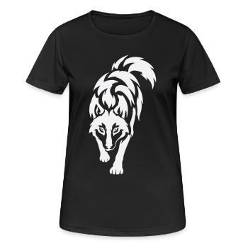 Wolfs Silhouette im Kontrast - Frauen T-Shirt atmungsaktiv - Schwarz - Vorne - AI Model Female 172 light (172cm)